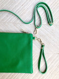 Small leather bag in GREEN .Cross body bag, shoulder bag or wristlet in GENUINE leather. GREEN bag with adjustable strap. Green purse.