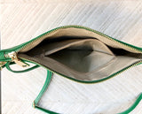 Small leather bag in GREEN .Cross body bag, shoulder bag or wristlet in GENUINE leather. GREEN bag with adjustable strap. Green purse.