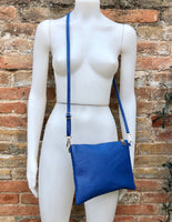 Small leather bag in dark cobalt BLUE. Crossbody / shoulder bag /wristlet in GENUINE leather. Royal blue purse with adjustable strap.