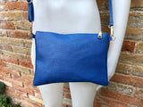 Small leather bag in dark cobalt BLUE. Crossbody / shoulder bag /wristlet in GENUINE leather. Royal blue purse with adjustable strap.