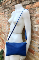 Small leather bag in dark cobalt BLUE. Crossbody / shoulder bag /wristlet in GENUINE leather. Royal blue purse with adjustable strap.