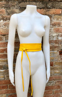 Obi belt in soft leather. Wrap belt in BRIGHT YELLOW. Waist belt in yellow. Yellow wraparound or dress belt. Yellow sash. Boho leather belt