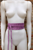 Purple suede OBI belt, SASH in genuine soft suede,waist belt,soft belt, mauve sash, obi, boho belt, bohemian sash, boho lavender belt