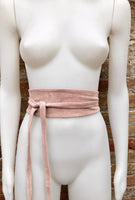 Pink suede OBI belt. Wrap belt in genuine leather. Waist belt in soft leather. Pink wraparound belt, boho belts in pastel colors.Pink sash