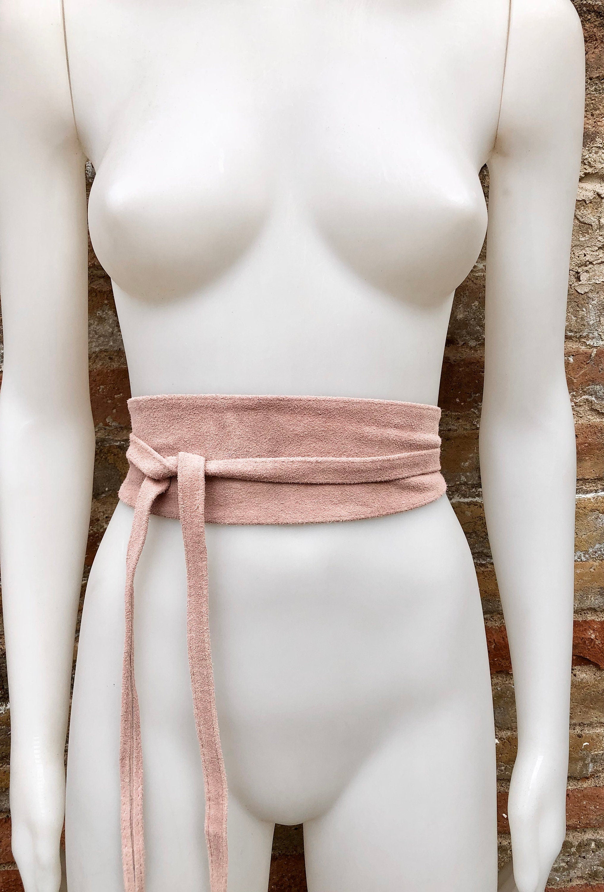 Pink suede OBI belt. Genuine soft leather wrap belt. Light pink wrap belt, boho waist belt. Soft pink suede dress / overall belt