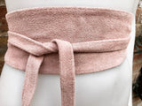 Pink suede OBI belt. Genuine soft leather wrap belt. Light pink wrap belt, boho waist belt. Soft pink suede dress / overall belt