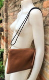 Small leather bag in BROWN .Cross body bag, shoulder bag or wristlet in GENUINE leather. Dark camel bag with adjustable strap. Brown purse.