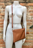 Small leather bag in BROWN .Cross body bag, shoulder bag or wristlet in GENUINE leather. Dark camel bag with adjustable strap. Brown purse.