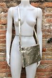 Small leather bag in GOLD .Cross body bag, shoulder bag or wristlet in GENUINE leather. Gold bag with adjustable strap. Gold leather purse