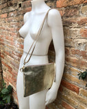 Small leather bag in GOLD .Cross body bag, shoulder bag or wristlet in GENUINE leather. Gold bag with adjustable strap. Gold leather purse