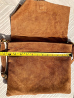 Cross body suede bag.Genuine leather bag in camel brown. BOHO Soft natural leather bag. BROWN messenger bag for books, tablets...