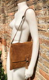 Cross body suede bag.Genuine leather bag in camel brown. BOHO Soft natural leather bag. BROWN messenger bag for books, tablets...