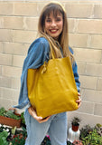 Tote bag in mustard YELLOW with belt.Soft natural GENUINE leather bag + belt set. Large yellow leather bag. Computer, tablet or Laptop bag.