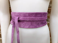 Purple suede OBI belt, SASH in genuine soft suede,waist belt,soft belt, mauve sash, obi, boho belt, bohemian sash, boho lavender belt