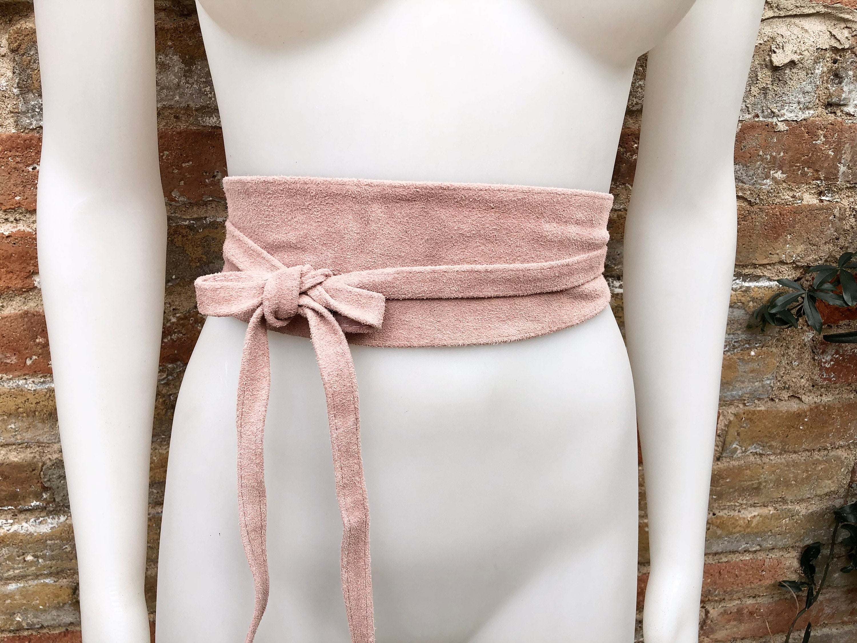 Pink suede OBI belt. Genuine soft leather wrap belt. Light pink wrap belt, boho waist belt. Soft pink suede dress / overall belt
