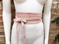 Pink suede OBI belt. Genuine soft leather wrap belt. Light pink wrap belt, boho waist belt. Soft pink suede dress / overall belt