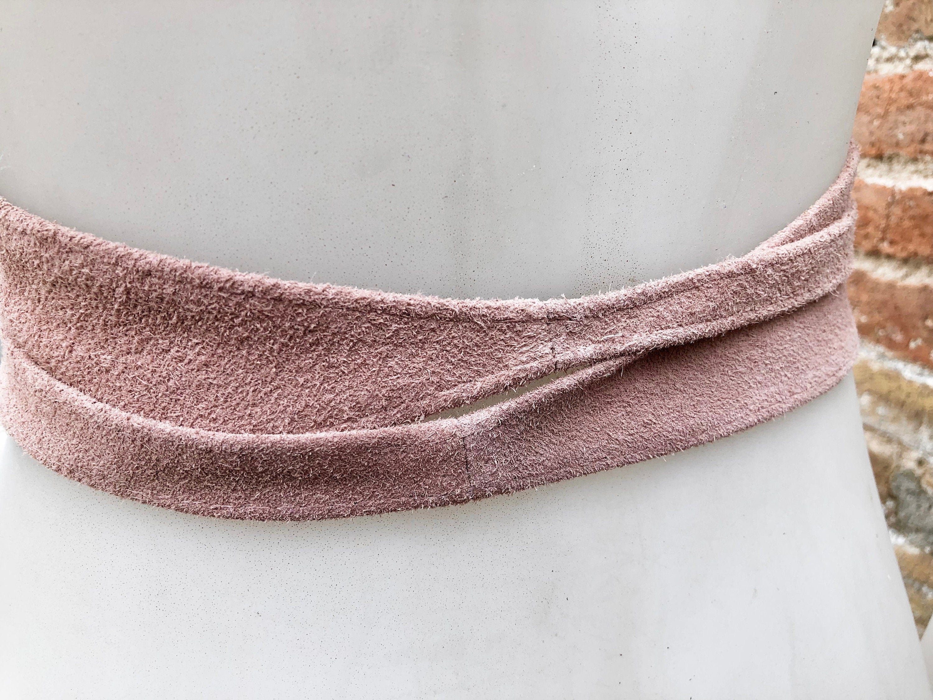 Pink suede OBI belt. Genuine soft leather wrap belt. Light pink wrap belt, boho waist belt. Soft pink suede dress / overall belt