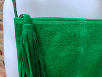 Suede leather bag in GREEN.Cross body bag, boho shoulder bag in GENUINE leather. Small leather bag,green shoulder bag, small green purse