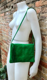 Suede leather bag in GREEN.Cross body bag, boho shoulder bag in GENUINE leather. Small leather bag,green shoulder bag, small green purse