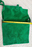 GREEN suede leather bag. Soft natural suede, genuine leather bag. Green messenger with zipper, flap and adjustable strap.