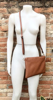 Small leather bag in BROWN .Cross body bag, shoulder bag or wristlet in GENUINE leather. Dark camel bag with adjustable strap. Brown purse.