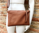 Small leather bag in BROWN .Cross body bag, shoulder bag or wristlet in GENUINE leather. Dark camel bag with adjustable strap. Brown purse.