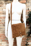 Cross body suede bag.Genuine leather bag in camel brown. BOHO Soft natural leather bag. BROWN messenger bag for books, tablets...