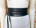 Black obi belt in soft leather. LONGER option wrap belt. BLACK waist belt . Wraparound belt in black genuine leather. Boho black dress belt.