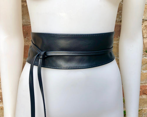 Black obi belt in soft leather. LONGER option wrap belt. BLACK waist belt . Wraparound belt in black genuine leather. Boho black dress belt.