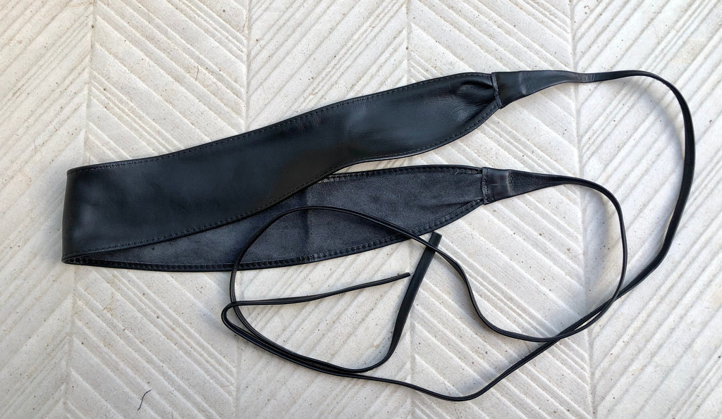 Black obi belt in soft leather. LONGER option wrap belt. BLACK waist belt . Wraparound belt in black genuine leather. Boho black dress belt.