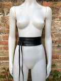 Black obi belt in soft leather. LONGER option wrap belt. BLACK waist belt . Wraparound belt in black genuine leather. Boho black dress belt.