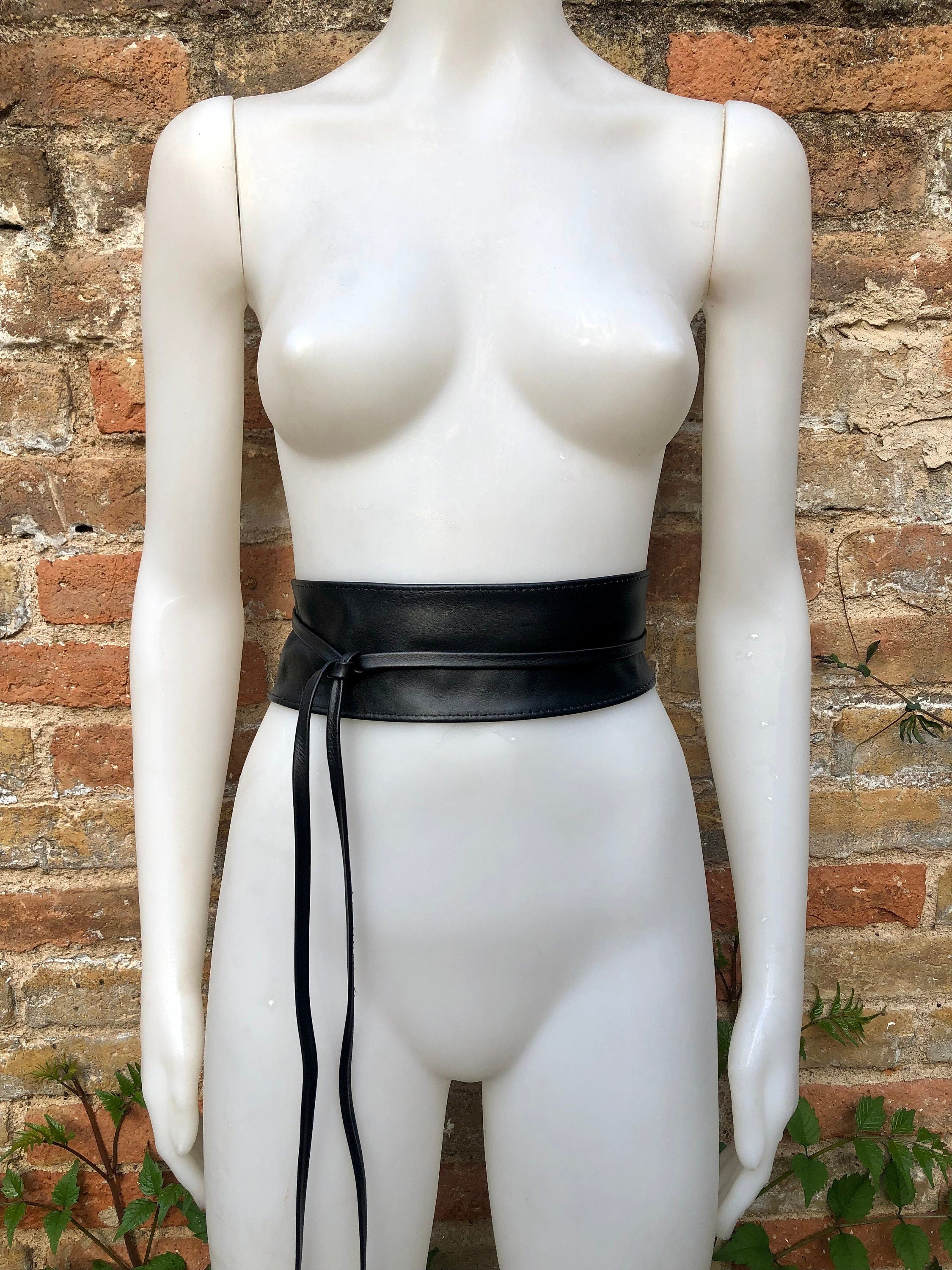 Black obi belt in soft leather. LONGER option wrap belt. BLACK waist belt . Wraparound belt in black genuine leather. Boho black dress belt.