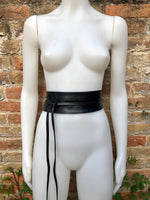 Obi belt in soft leather. LONGER option.Wrap belt in BLACK. Waist belt in BLACK. Wraparound belt in black genuine leather. Boho black belt.
