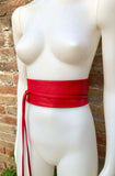 Red wrap belt in soft leather. LONGER option. Waist, dress or wraparound belt in genuine leather. Boho obi red belt.