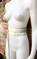 Cream white wrap belt in soft leather. LONGER option. Waist, dress or wraparound belt in genuine leather. Boho obi light beige belt.