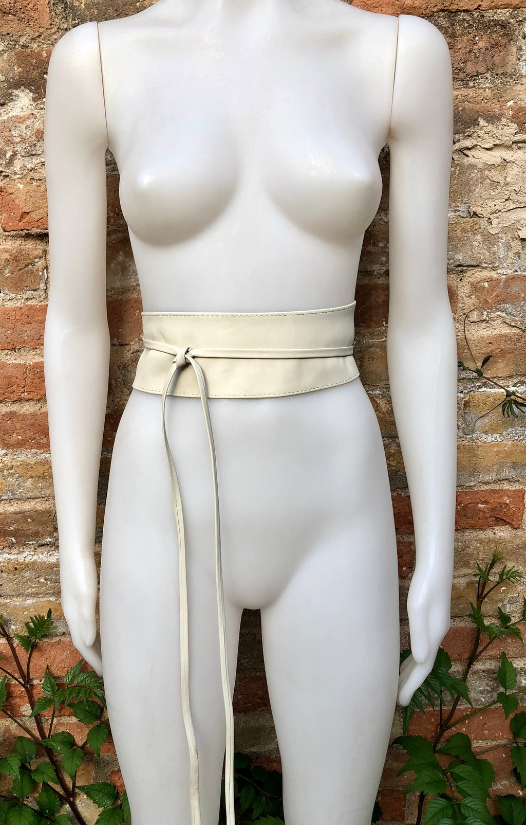 Cream white wrap belt in soft leather. LONGER option. Waist, dress or wraparound belt in genuine leather. Boho obi light beige belt.