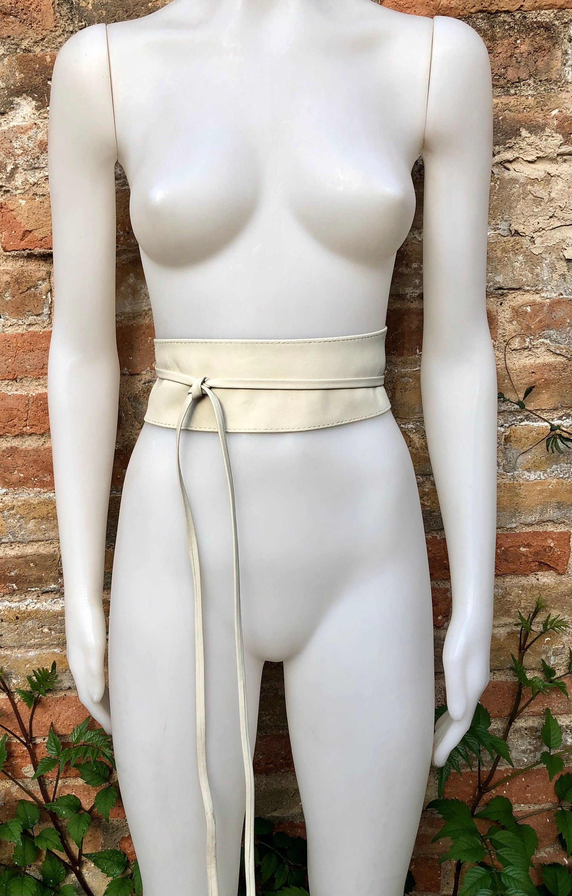 Cream white wrap belt in soft leather. LONGER option. Waist, dress or wraparound belt in genuine leather. Boho obi light beige belt.