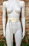 Cream white wrap belt in soft leather. LONGER option. Waist, dress or wraparound belt in genuine leather. Boho obi light beige belt.