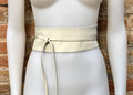 Cream white wrap belt in soft leather. LONGER option. Waist, dress or wraparound belt in genuine leather. Boho obi light beige belt.