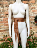 CAMEL BROWN obi belt. Wrap belt in soft genuine leather. Wraparound waist belt. Wide style. Boho dress belt in TOBACCO/saddle brown leather