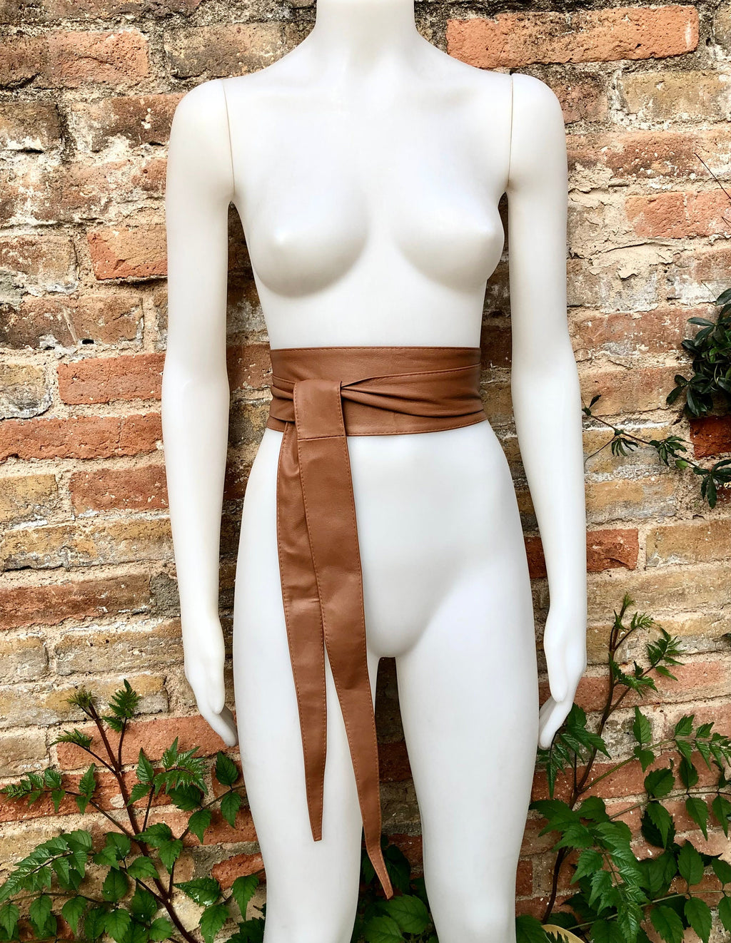 Dark CAMEL BROWN obi belt. Wrap belt in soft genuine leather. Wraparound waist belt. Wide style. Boho dress belt in TOBACCO/saddle brown