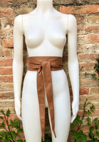 CAMEL BROWN obi belt. Wrap belt in soft genuine leather. Wraparound waist belt. Wide style. Boho dress belt in TOBACCO/saddle brown leather