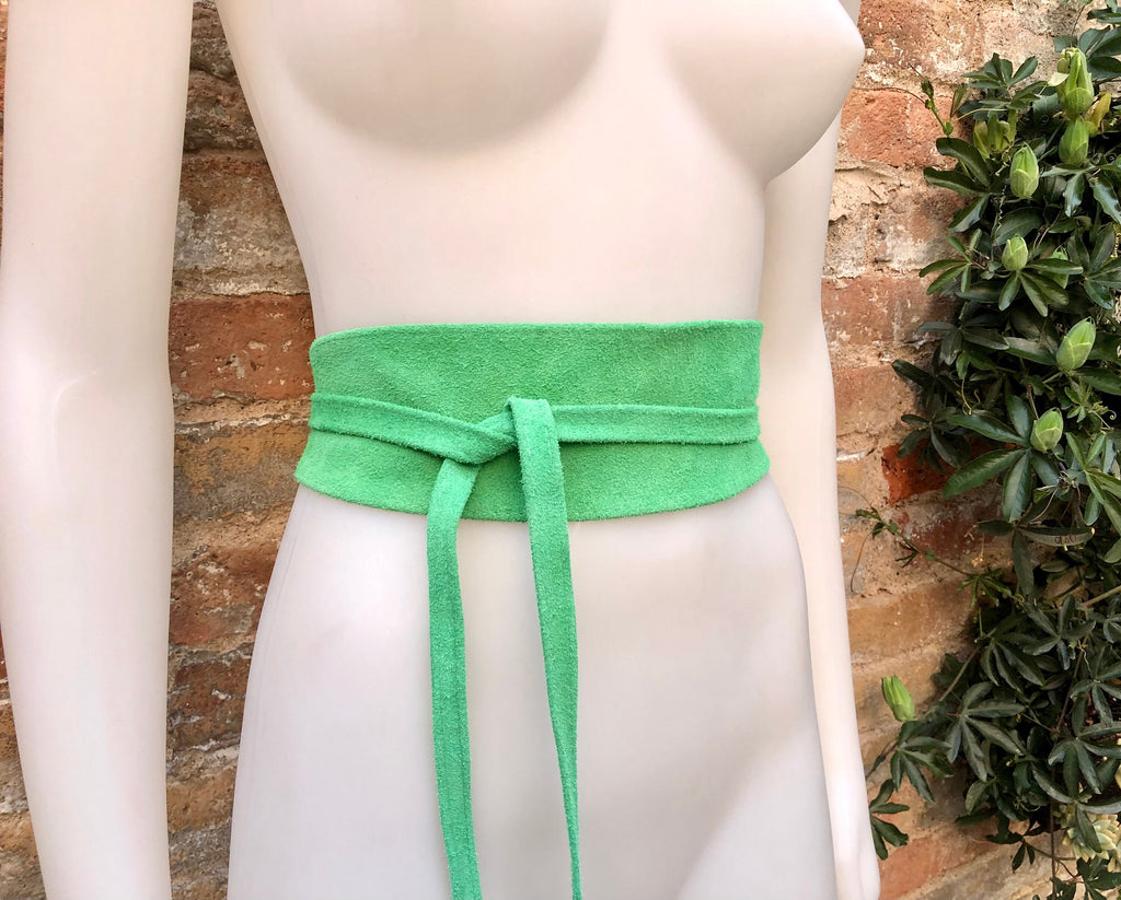 Green suede OBI belt, SASH in light green natural soft suede,waist belt, green sash, obi, boho belt, green wraparound genuine leather belt.