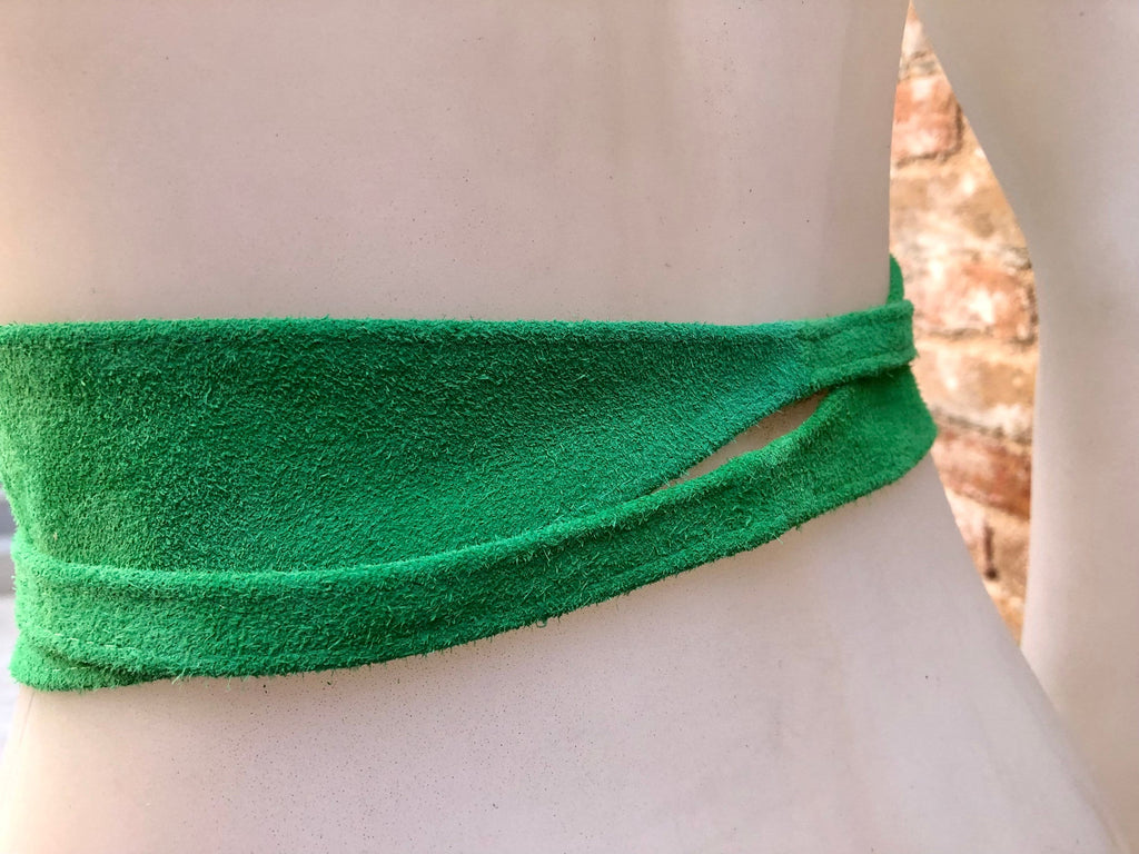 Green suede OBI belt, SASH in light green natural soft suede,waist belt, green sash, obi, boho belt, green wraparound genuine leather belt.