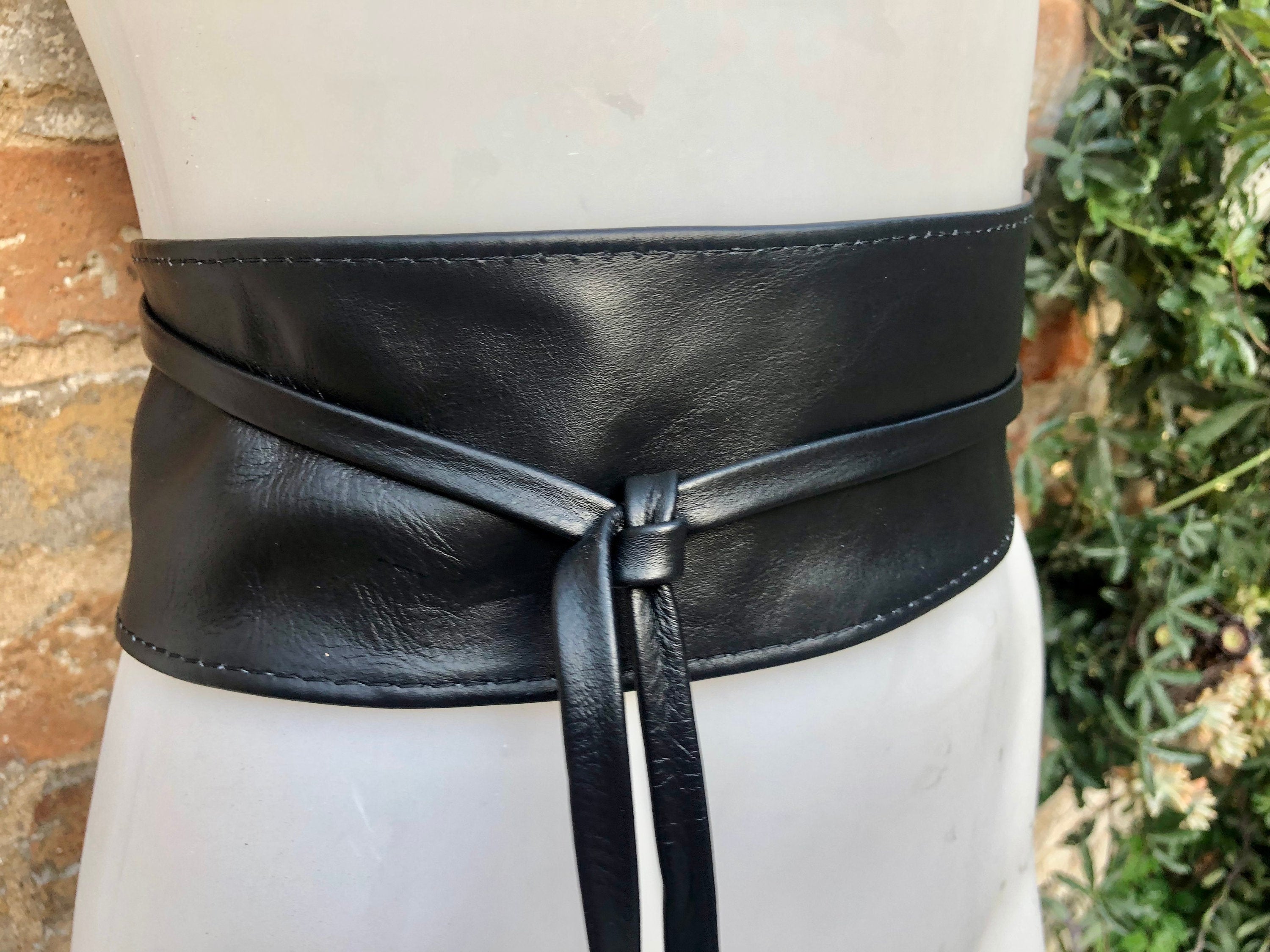 Black obi belt in soft leather. LONGER option wrap belt. BLACK waist belt . Wraparound belt in black genuine leather. Boho black dress belt.