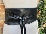 Black obi belt in soft leather. LONGER option wrap belt. BLACK waist belt . Wraparound belt in black genuine leather. Boho black dress belt.