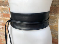 Obi belt in soft leather. LONGER option.Wrap belt in BLACK. Waist belt in BLACK. Wraparound belt in black genuine leather. Boho black belt.