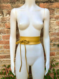 Yellow wrap belt in soft leather. LONGER option. Waist, dress or wraparound belt in genuine leather. Boho obi mustard yellow belt.