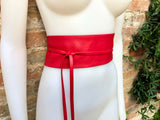 Red wrap belt in soft leather. LONGER option. Waist, dress or wraparound belt in genuine leather. Boho obi red belt.