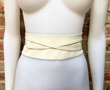 Cream white wrap belt in soft leather. LONGER option. Waist, dress or wraparound belt in genuine leather. Boho obi light beige belt.